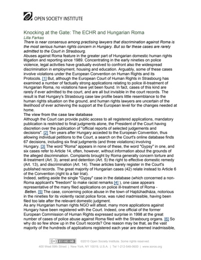 First page of PDF with filename: hungary-roma-echr-20020301.pdf