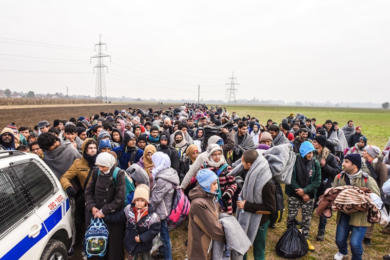 A large group of refugees