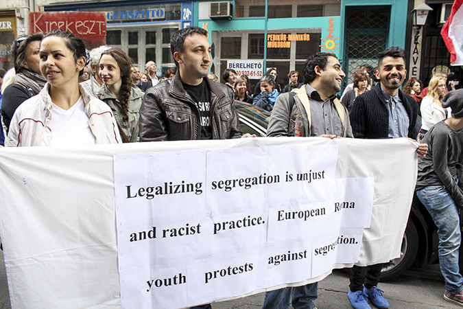 Roma student in protest.