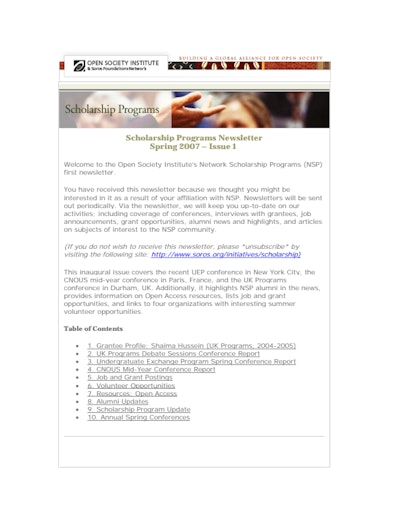 First page of PDF with filename: newsletter1_spring2007.pdf