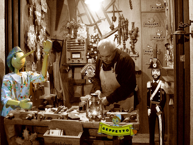 Man working in Pinocchio's workshop