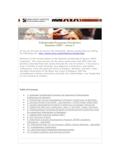 First page of PDF with filename: scholarships_newsletter_fall2007.pdf