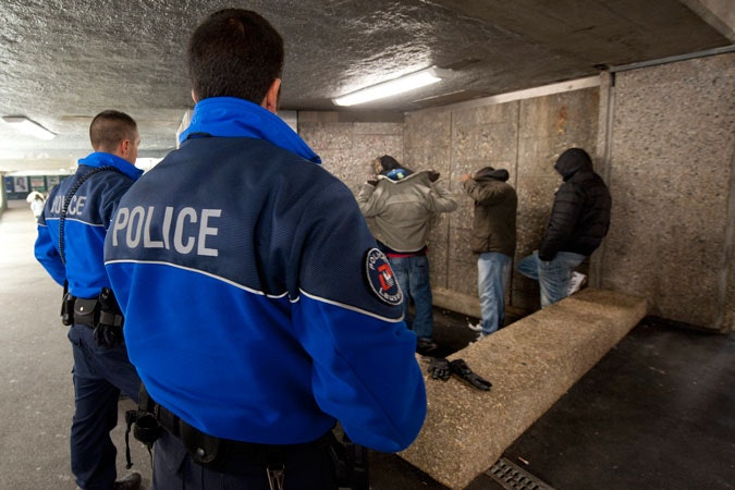 Policemen of the city of Lausanne, Switzerland, arrest and control suspects during an anti-drugs operation on November 28, 2011. New national profiles released by the EMCDDA of drug-related public expenditure by 30 European countries show that law enforcement is disproportionately prioritized over health services. Health services not only work better than prisons in many instances, but are cheaper, can stop HIV infection and help drug users make positive change. Photo credit: © Dominic Favre/Keystone/Corbis Police making arrests