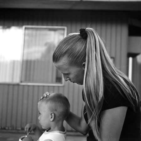 Portrait woman and boy