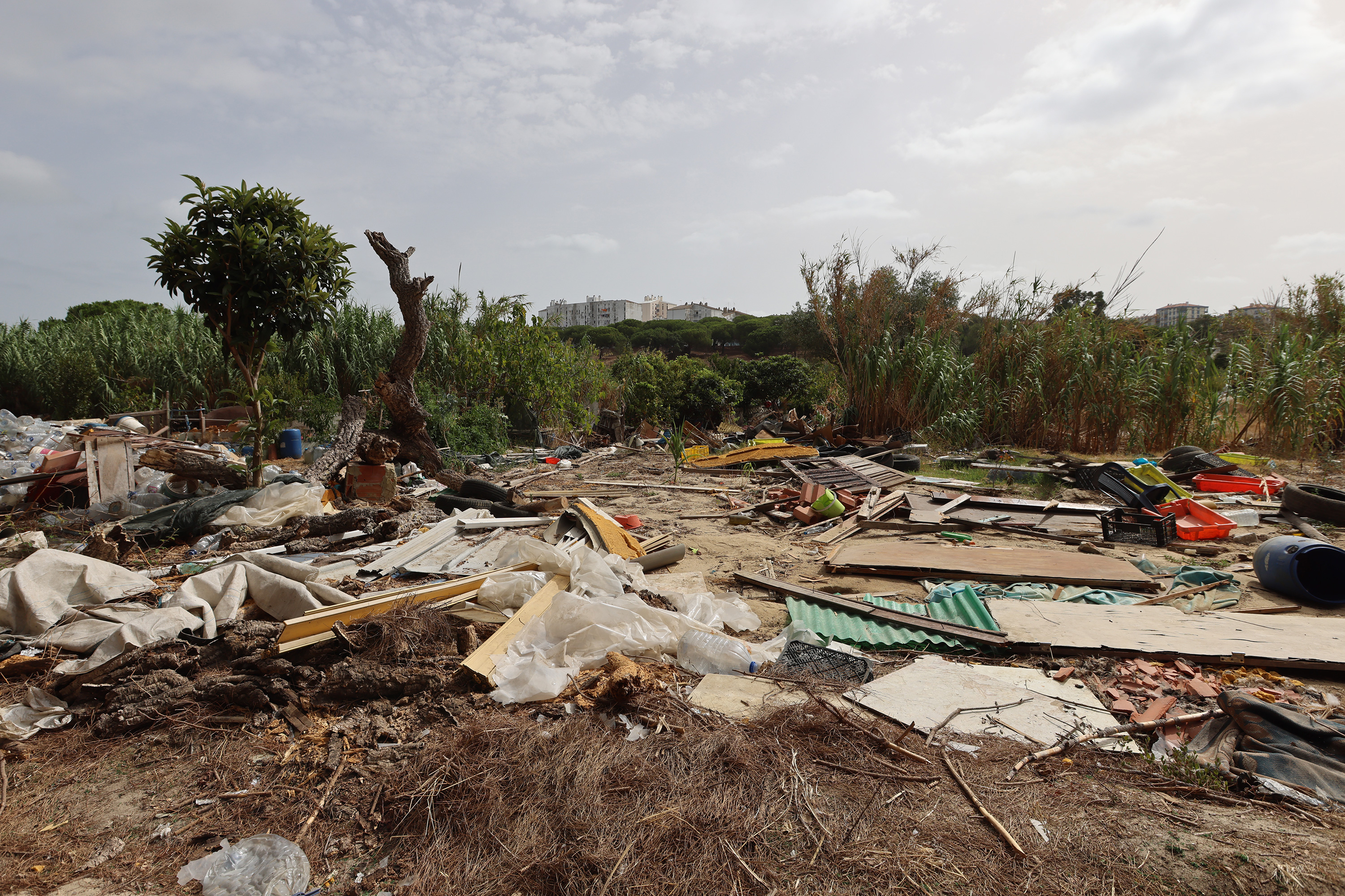 Waste materials in an open space.