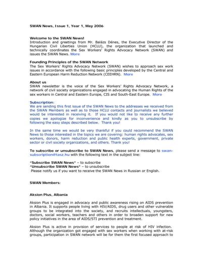 First page of PDF with filename: swan_issue1_may2006.pdf