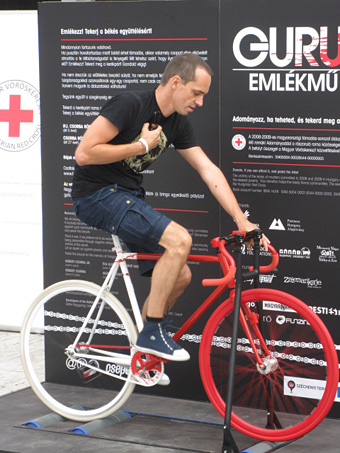 Man on stationary bicycle