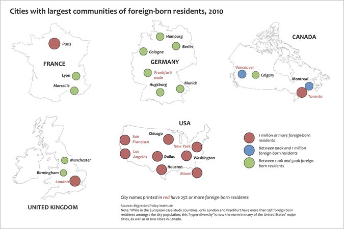 Infographic on communities foreign-born residents in various cities