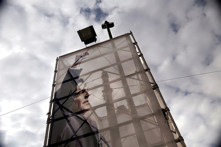 A banner portrays Alexis Tsipras, leader of Syriza party and the new Greek prime minister. Photo credit: © Chryssa Panoussiadou/Panos Banner against the sky